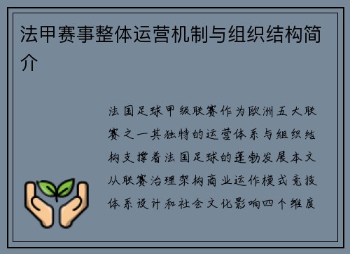 法甲赛事整体运营机制与组织结构简介